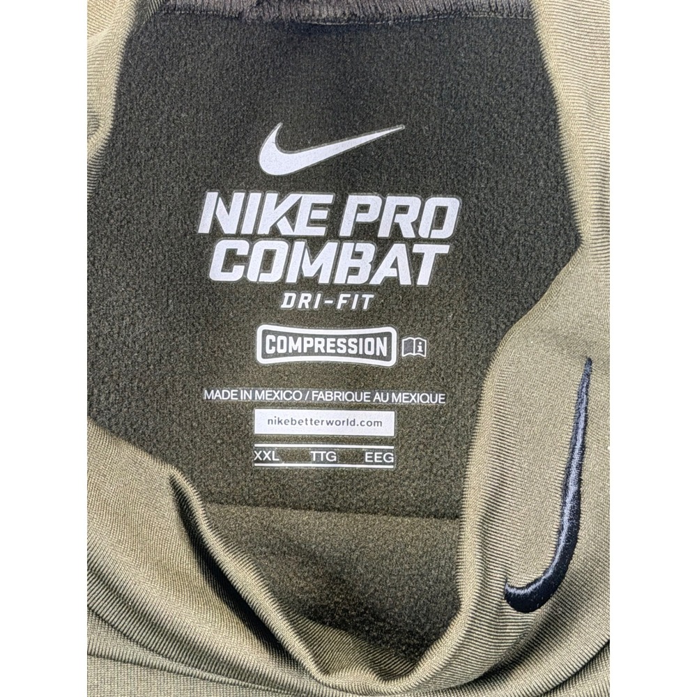 Nike Pro Combat Dri-FIT Mens Long Sleeve Mock Neck Compression Shirt Olive Green - Picture 9 of 10